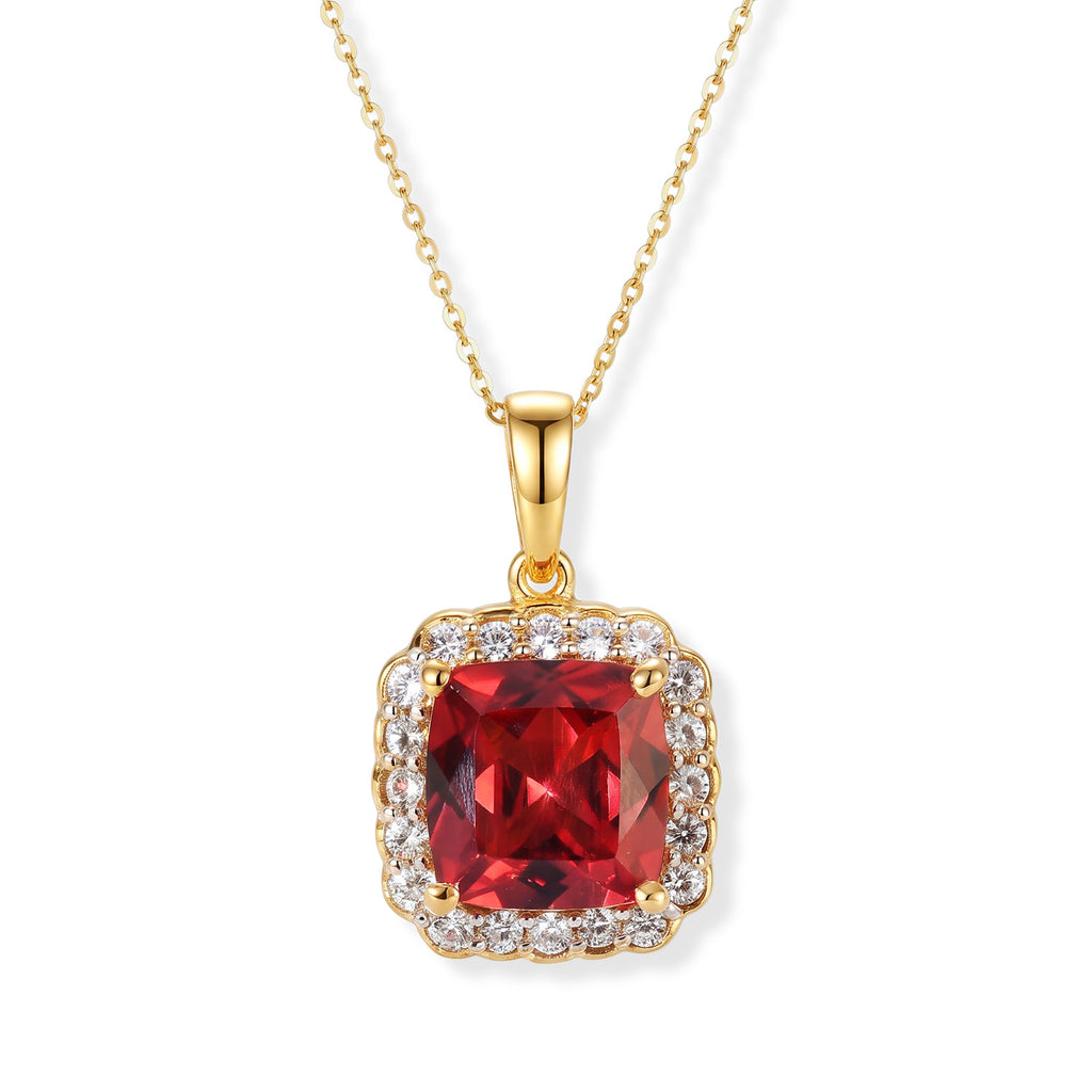 Luxuriant - Lab Created Padparadscha Sapphire & White Zircon Pendant with Chain (Size 20) in 18K Vermeil Yellow Gold Plated Sterling Silver 7.05 Ct._4525698