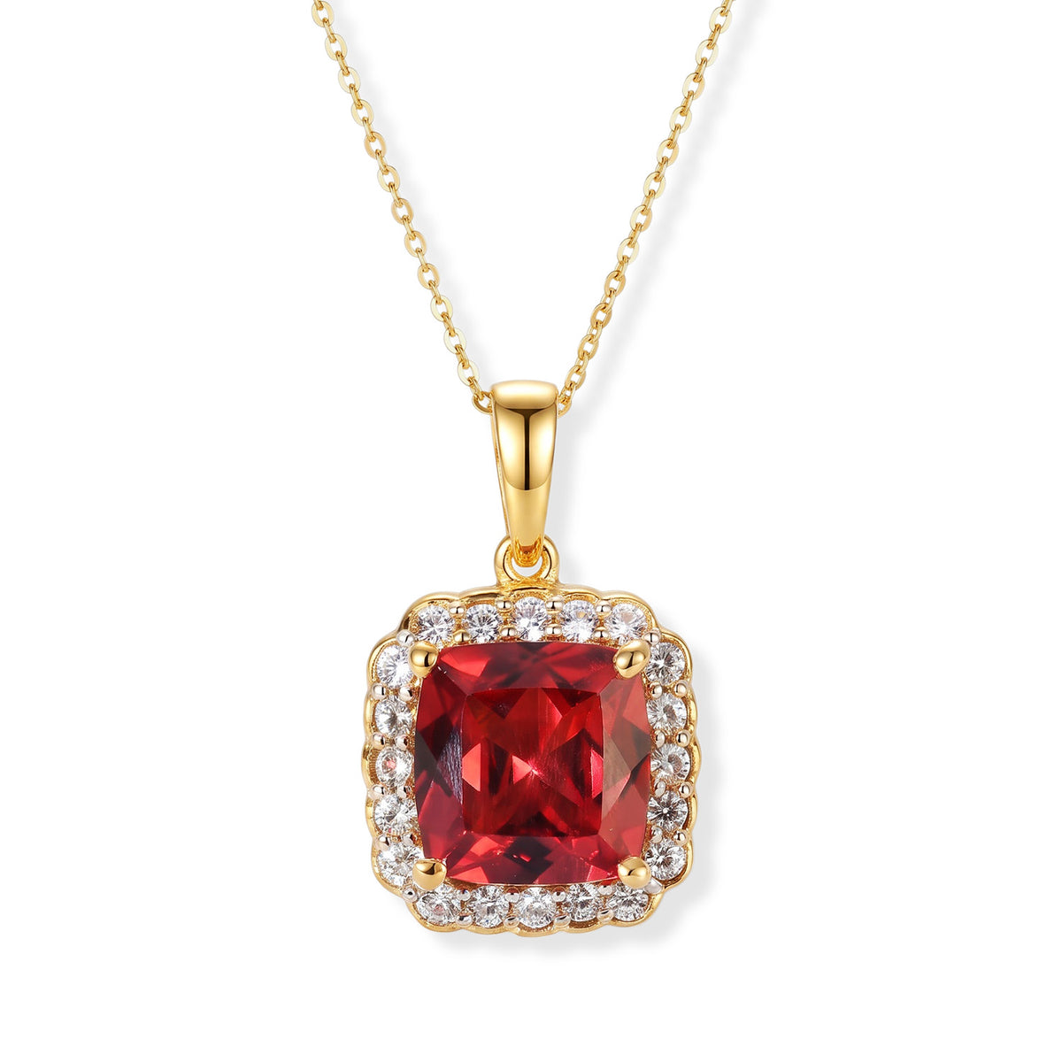 Luxuriant - Lab Created Padparadscha Sapphire &amp; White Zircon Pendant with Chain (Size 20) in 18K Vermeil Yellow Gold Plated Sterling Silver 7.05 Ct. 4525698 0