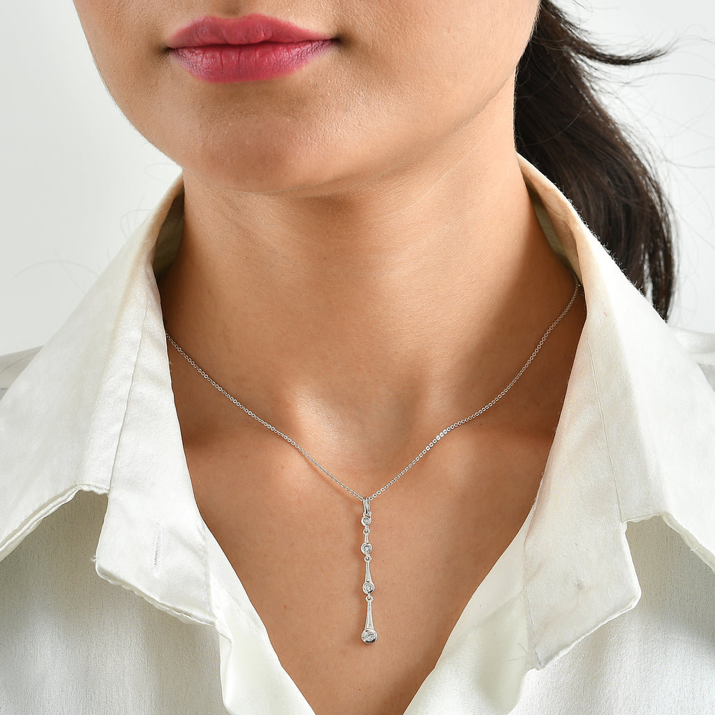 Lucy Q - Lab Grown Diamond (SI/G-H) Pendant with Chain (Size 20) in Rhodium Overlay Sterling Silver 0.25 Ct._4526900_1