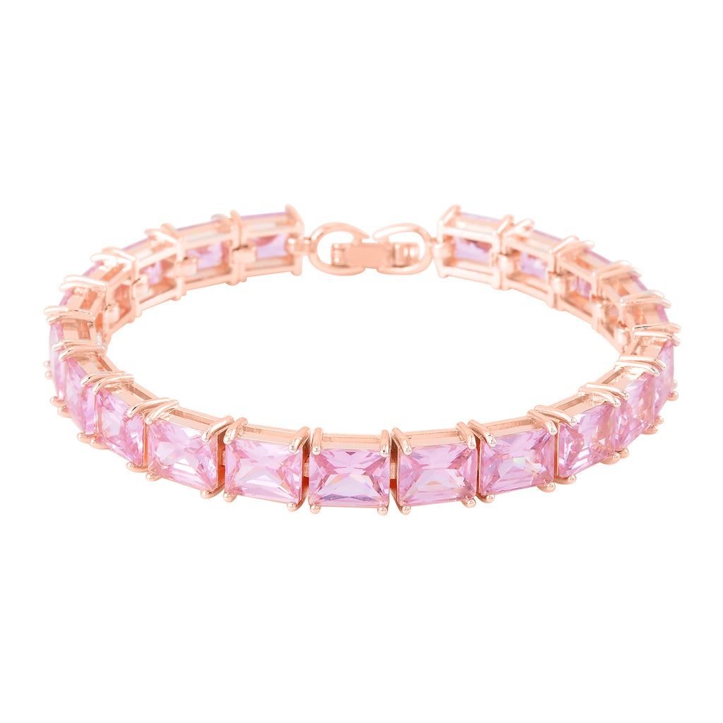 Set of 3 - Pink Cubic Zirconia Tennis Bracelet, Earring & Pendant with Chain (Size 20) 8.20 Ct._4527086_2