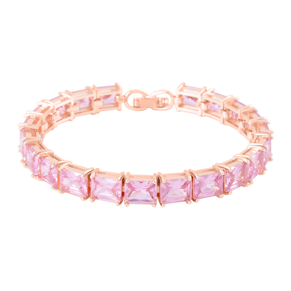 Set of 3 - Pink Cubic Zirconia Tennis Bracelet (Size - 7.5), Push Back Earring &amp; Pendant with Chain (Size 20-2 Ext) 8.20 Ct. 4527086 2