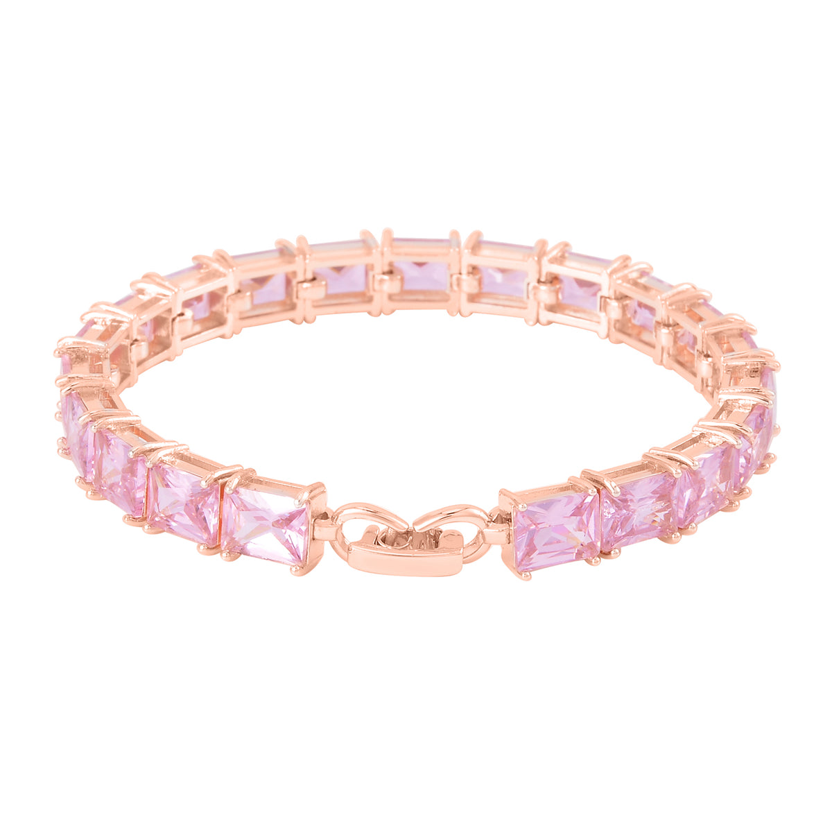 Set of 3 - Pink Cubic Zirconia Tennis Bracelet (Size - 7.5), Push Back Earring &amp; Pendant with Chain (Size 20-2 Ext) 8.20 Ct. 4527086 3