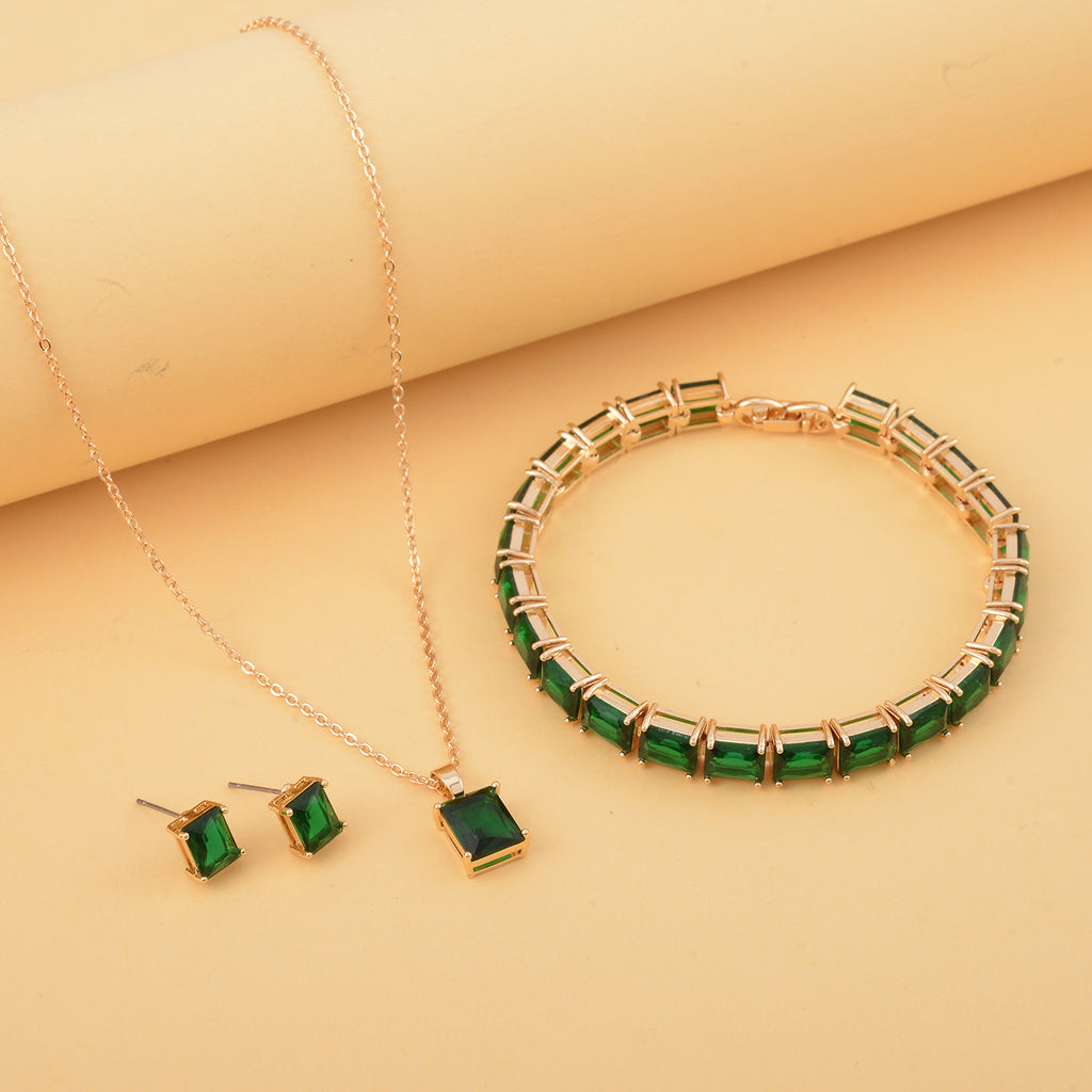 3 Piece Set -  Green Cubic Zirconia Bracelet,Earring,Pendant with Chain (Size 20) 8.20ct  8.200  Ct._4527090_1