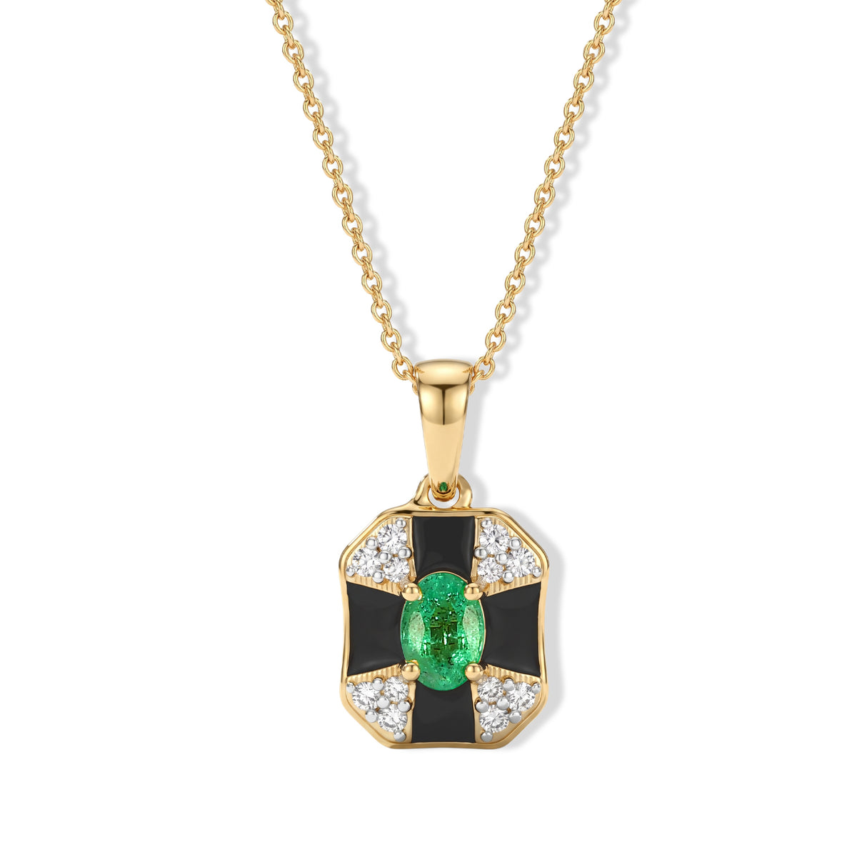 D'Joy - AAA Emerald &amp; White Zircon Pendant with Chain (Size 20) in 18K Vermeil Yellow Gold Plated Sterling Silver 4527205 0