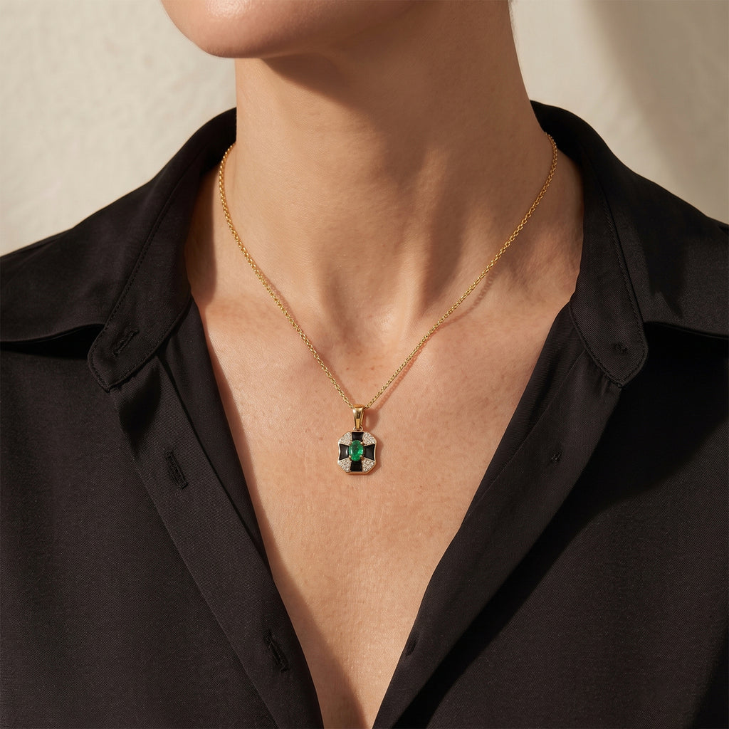 D'Joy - AAA Emerald & White Zircon Pendant with Chain (Size 20) in 18K Vermeil Yellow Gold Plated Sterling Silver_4527205_2