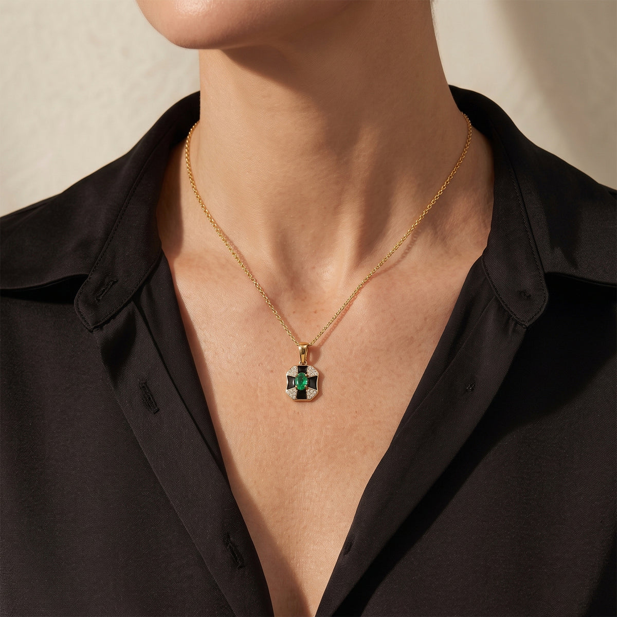 D'Joy - AAA Emerald &amp; White Zircon Pendant with Chain (Size 20) in 18K Vermeil Yellow Gold Plated Sterling Silver 4527205 2