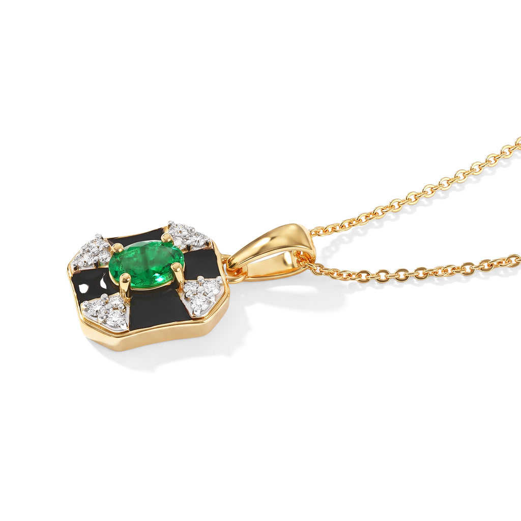 D'Joy - AAA Emerald & White Zircon Pendant with Chain (Size 20) in 18K Vermeil Yellow Gold Plated Sterling Silver_4527205_3