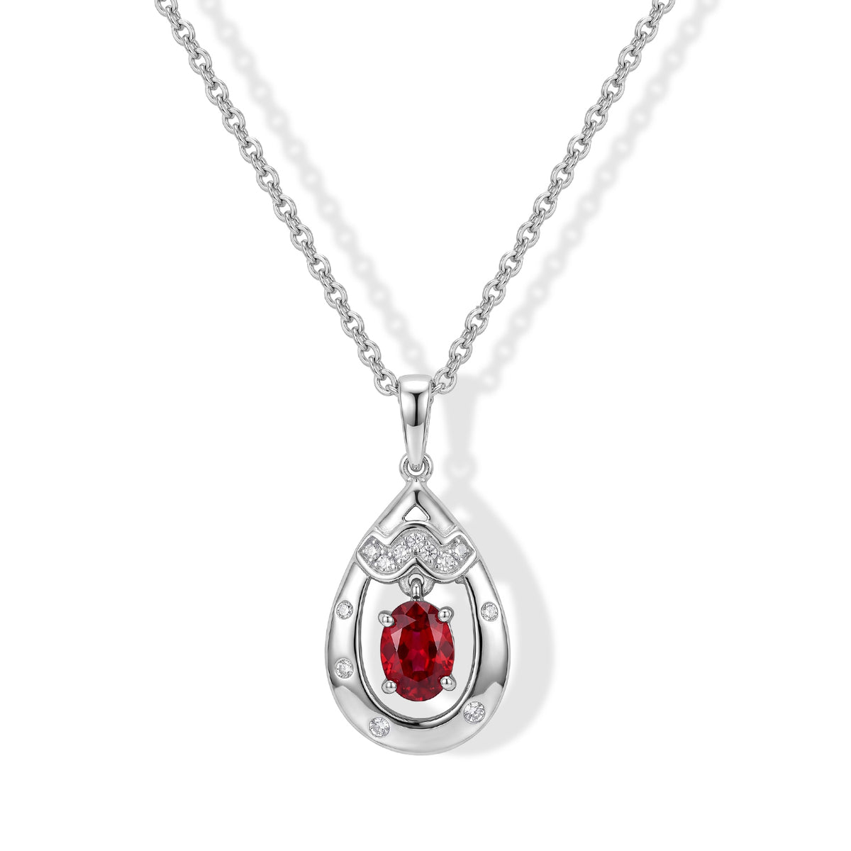 Luxuriant - Lab Created Padparadscha Sapphire &amp; White Zircon Pendant in Platinum Overlay Sterling Silver with Chain (Size 20) 1.32 Ct. 4527404 0