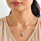 Luxuriant - Lab Created Padparadscha Sapphire & White Zircon Pendant in Platinum Overlay Sterling Silver with Chain (Size 20) 1.32 Ct._4527404_1