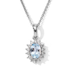 Skyblue Topaz,  White Zircon Pendant with Chain (Size 20) in Rhodium Overlay Sterling Silver 0.42 ct  1.230  Ct._4527580