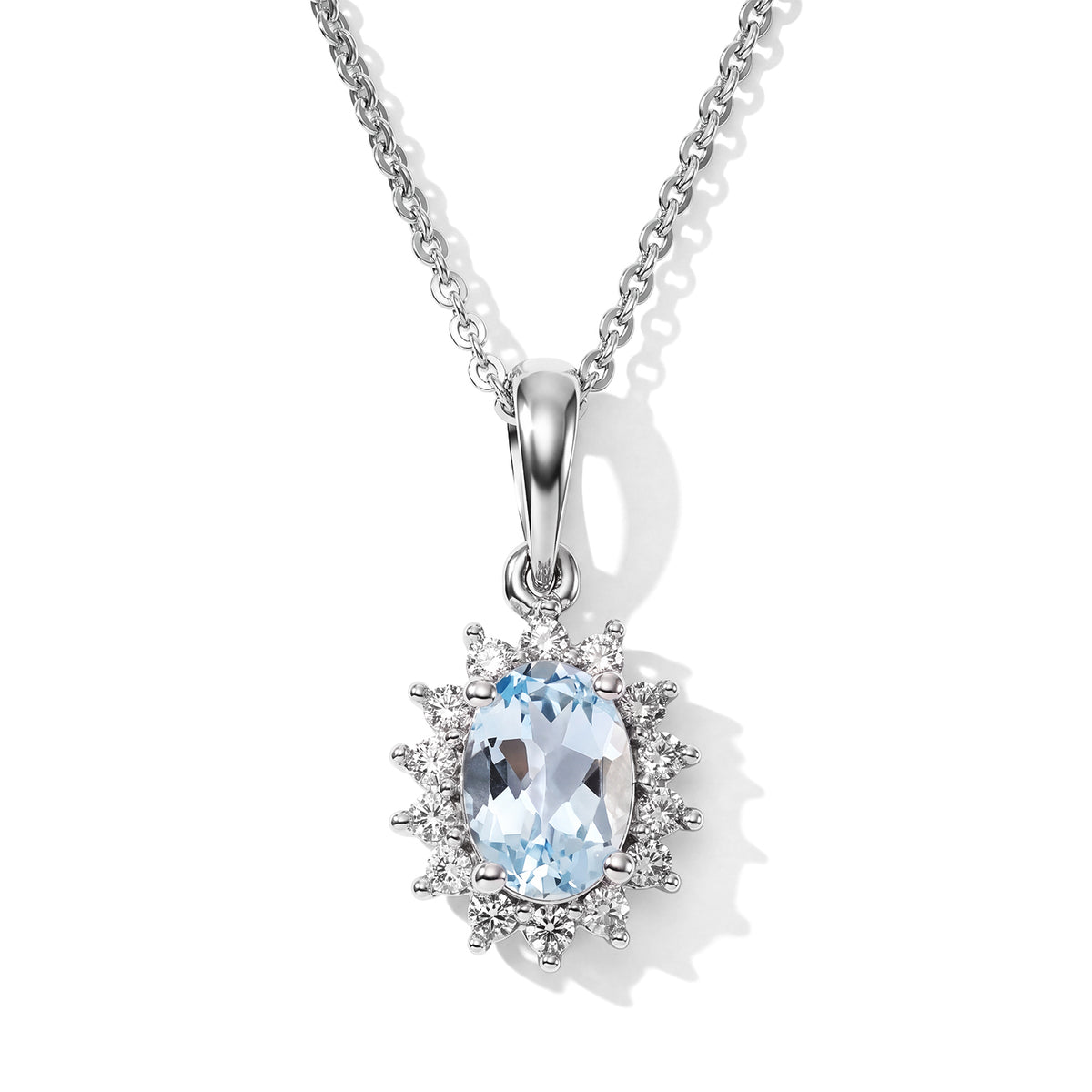 Skyblue Topaz,  White Zircon Pendant with Chain (Size 20) in Rhodium Overlay Sterling Silver 0.42 ct  1.230  Ct. 4527580 0