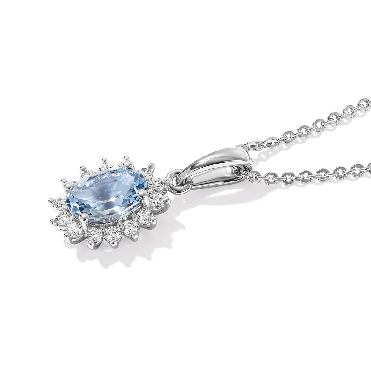 Skyblue Topaz,  White Zircon Pendant with Chain (Size 20) in Rhodium Overlay Sterling Silver 0.42 ct  1.230  Ct. 4527580 3