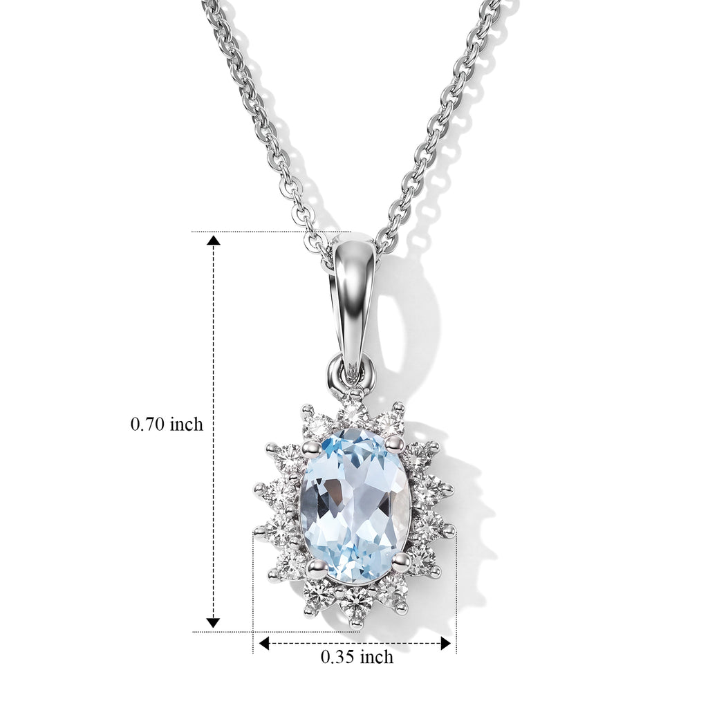 Skyblue Topaz,  White Zircon Pendant with Chain (Size 20) in Rhodium Overlay Sterling Silver 0.42 ct  1.230  Ct._4527580_4