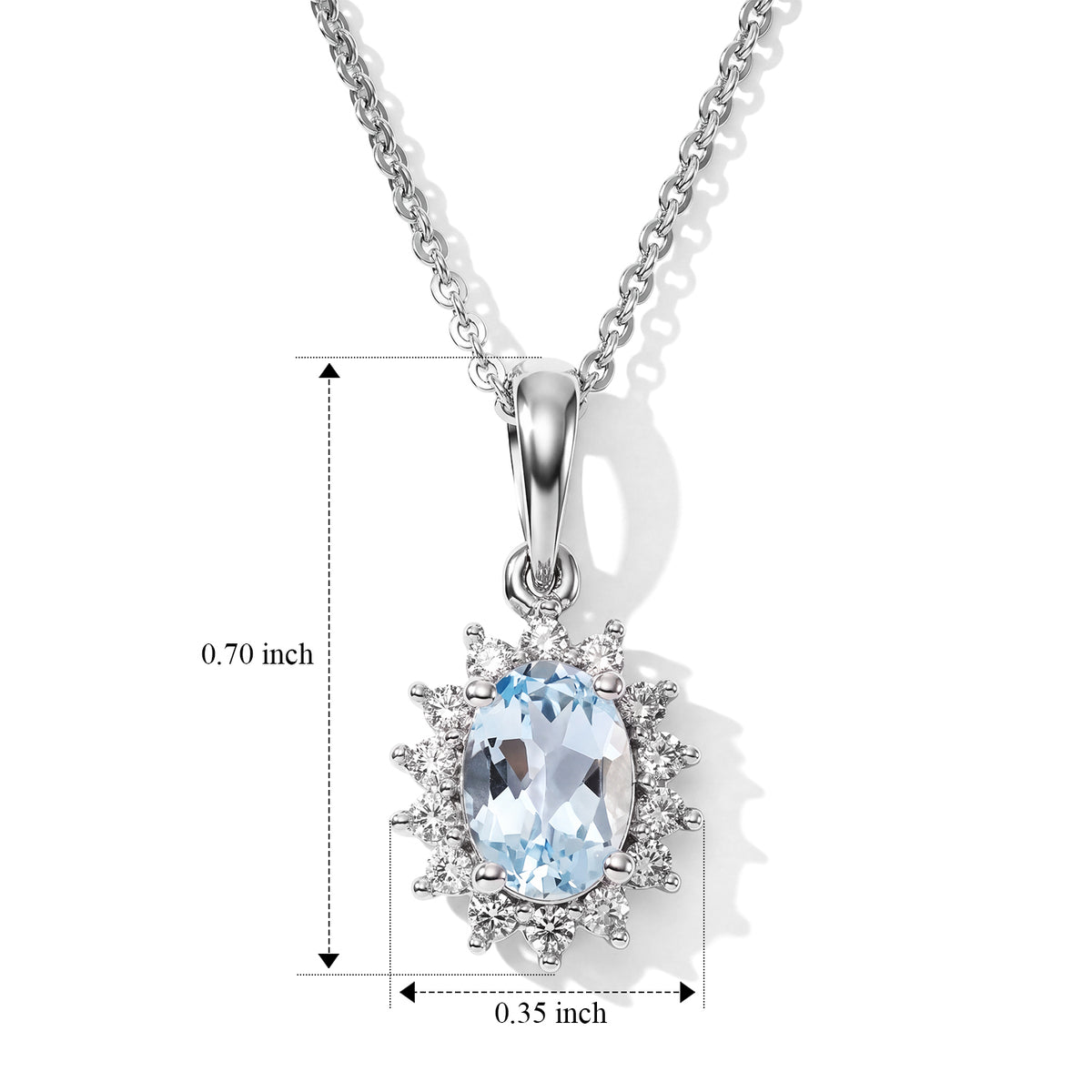 Skyblue Topaz,  White Zircon Pendant with Chain (Size 20) in Rhodium Overlay Sterling Silver 0.42 ct  1.230  Ct. 4527580 4