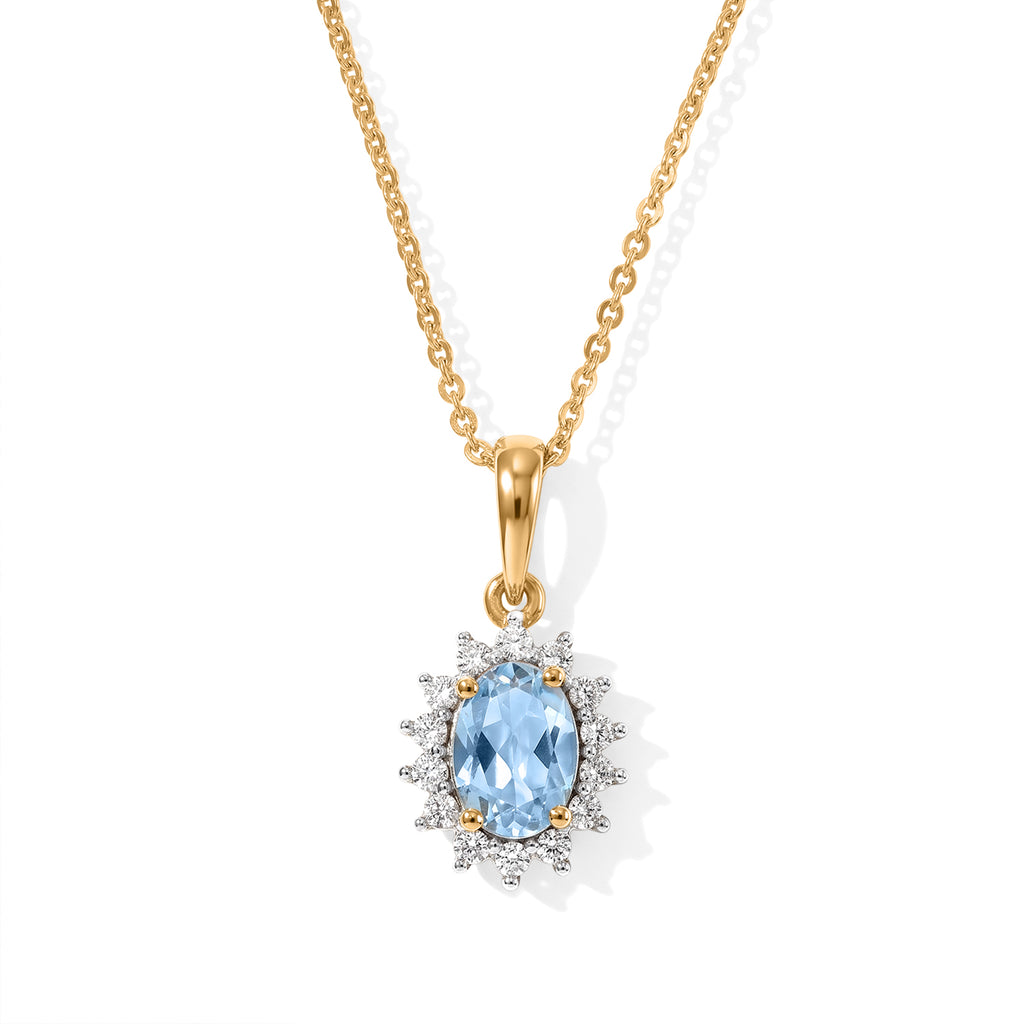 Skyblue Topaz,  White Zircon Pendant with Chain (Size 20) in 18K YG Vermeil Sterling Silver 0.42 ct  1.230  Ct._4527581