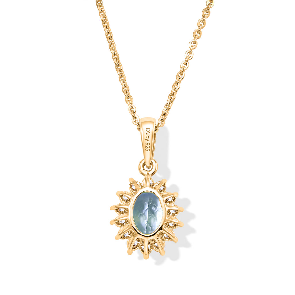 Skyblue Topaz,  White Zircon Pendant with Chain (Size 20) in 18K YG Vermeil Sterling Silver 0.42 ct  1.230  Ct._4527581_4