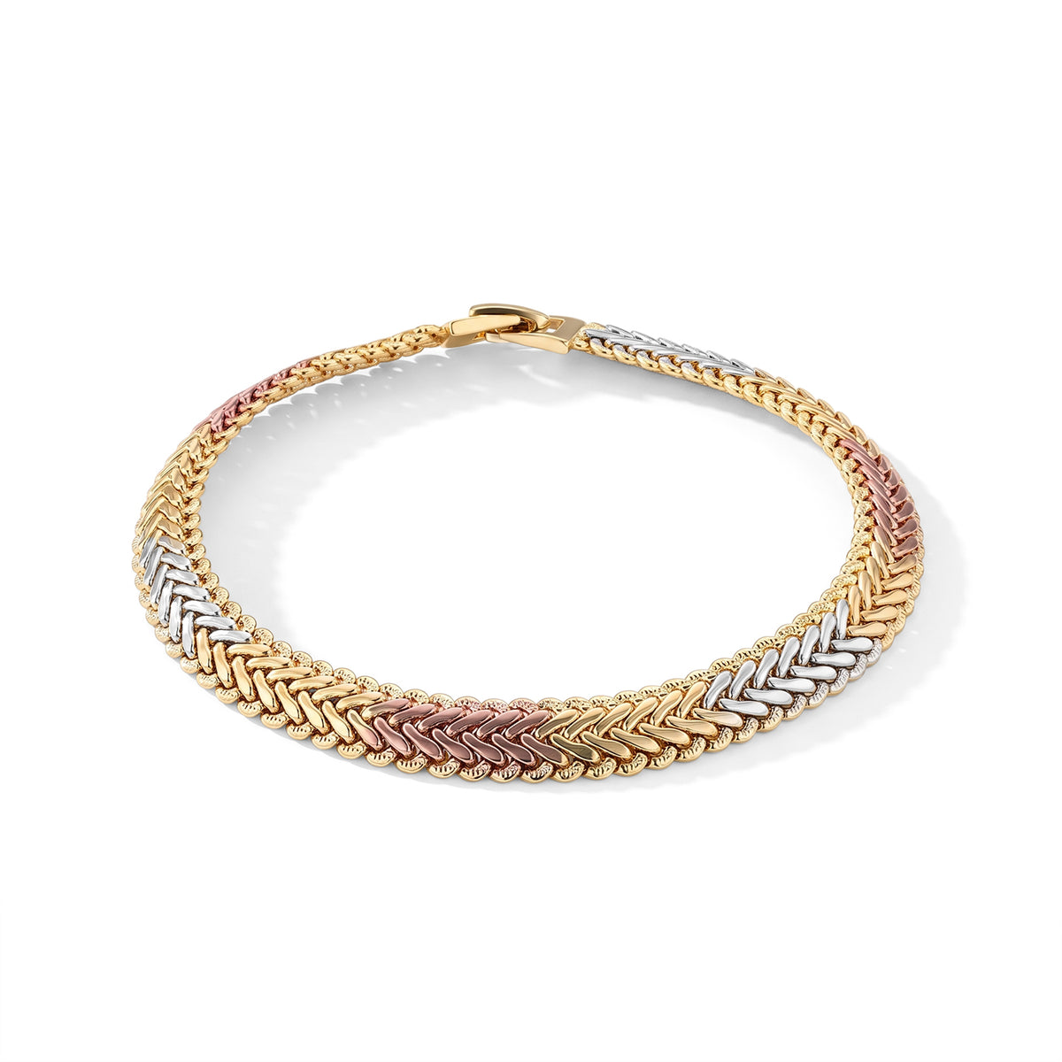 Manhattan Close Out - Tri-Colour Wheat Chain Bracelet (Size - 7.5) and Hoop Earrings Set 4528138 2