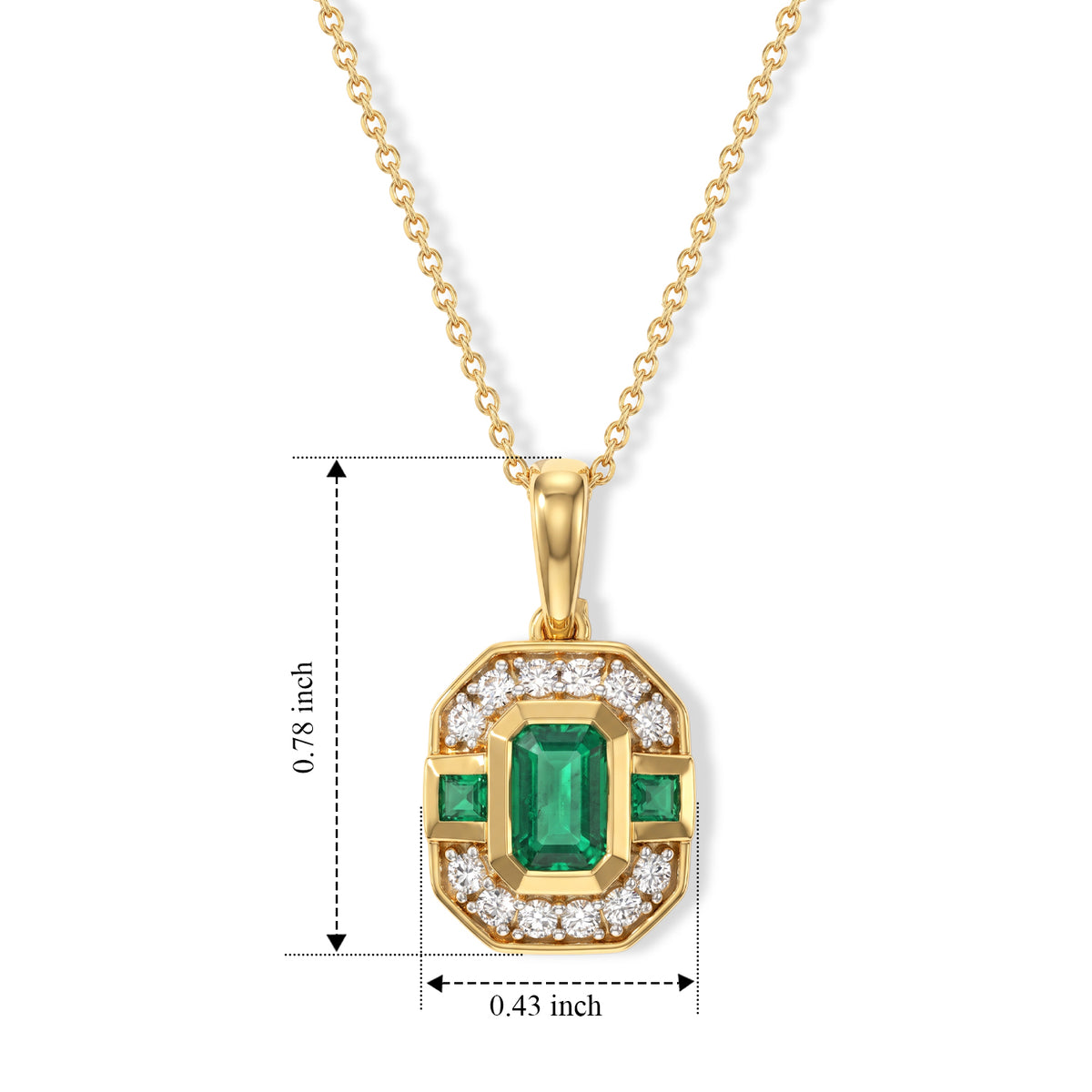 Luxuriant - AAA Gemfields Zambian Emerald &amp; Lab Grown Diamond (SI-G-H) Art Deco Halo Pendant with Chain (Size 20) in 18K Vermeil Yellow Gold Plated Sterling Silver 0.90 Ct. 4528584 4