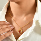 Luxuriant - Lab Created Padparadscha Sapphire & White Zircon Pendant in Yellow Gold Plated Sterling Silver with Chain (Size 20) 2.40_4528661_2