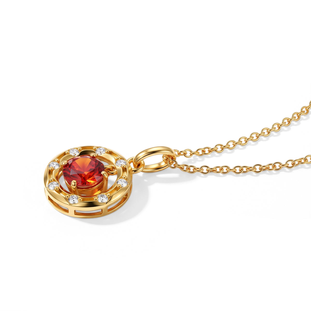 Luxuriant - Lab Created Padparadscha Sapphire &amp; White Zircon Pendant in Yellow Gold Plated Sterling Silver with Chain (Size 20) 2.40 4528661 3