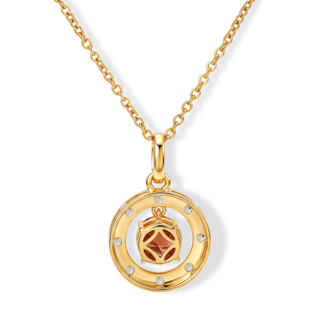 Luxuriant - Lab Created Padparadscha Sapphire & White Zircon Pendant in Yellow Gold Plated Sterling Silver with Chain (Size 20) 2.40_4528661_4