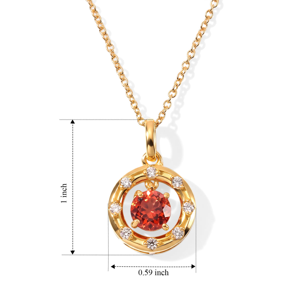 Luxuriant - Lab Created Padparadscha Sapphire &amp; White Zircon Pendant in Yellow Gold Plated Sterling Silver with Chain (Size 20) 2.40 4528661 5