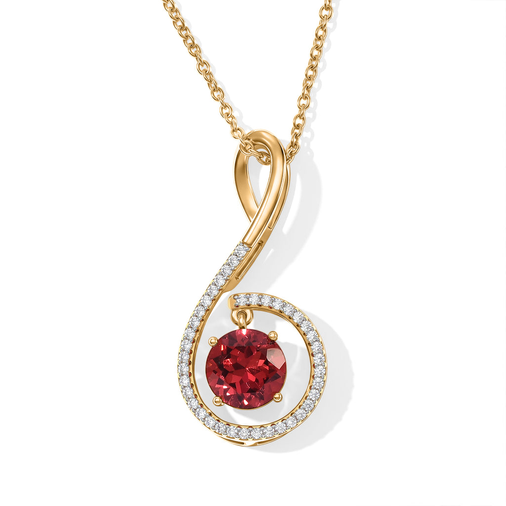 Luxuriant - Lab Created Padparadscha Sapphire & White Zircon Pendant in Yellow Gold Plated with Chain (Size 20) 4.20 Ct._4528662