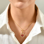 Luxuriant - Lab Created Padparadscha Sapphire & White Zircon Pendant in Yellow Gold Plated with Chain (Size 20) 4.20 Ct._4528662_2