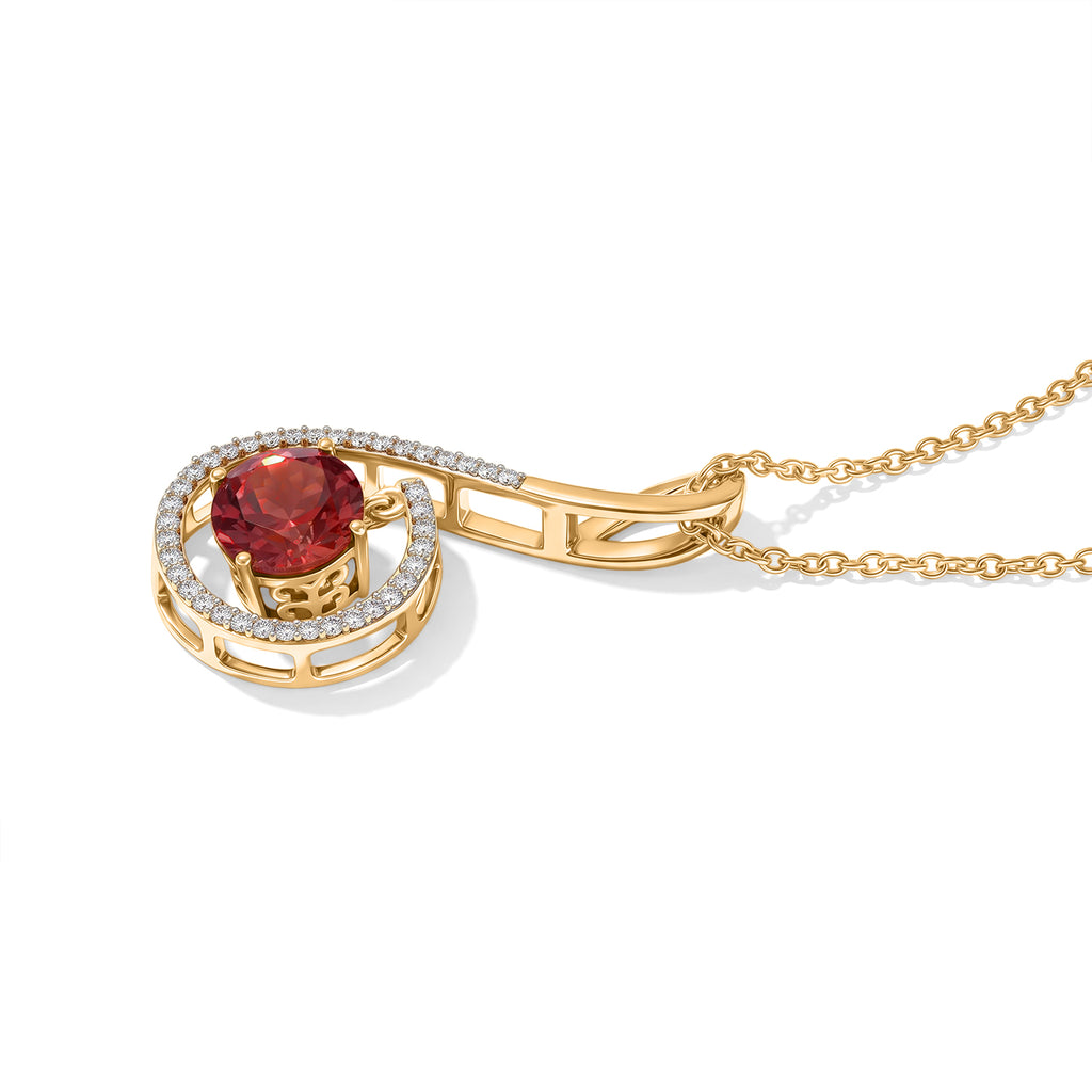 Luxuriant - Lab Created Padparadscha Sapphire & White Zircon Pendant in Yellow Gold Plated with Chain (Size 20) 4.20 Ct._4528662_3