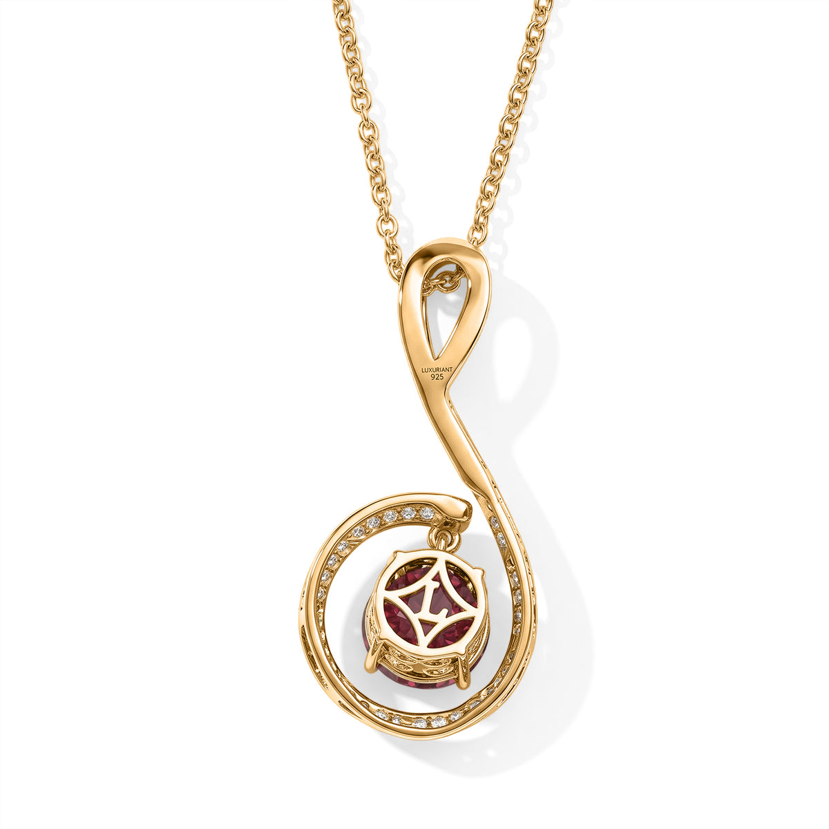 Luxuriant - Lab Created Padparadscha Sapphire &amp; White Zircon Pendant in Yellow Gold Plated with Chain (Size 20) 4.20 Ct. 4528662 4