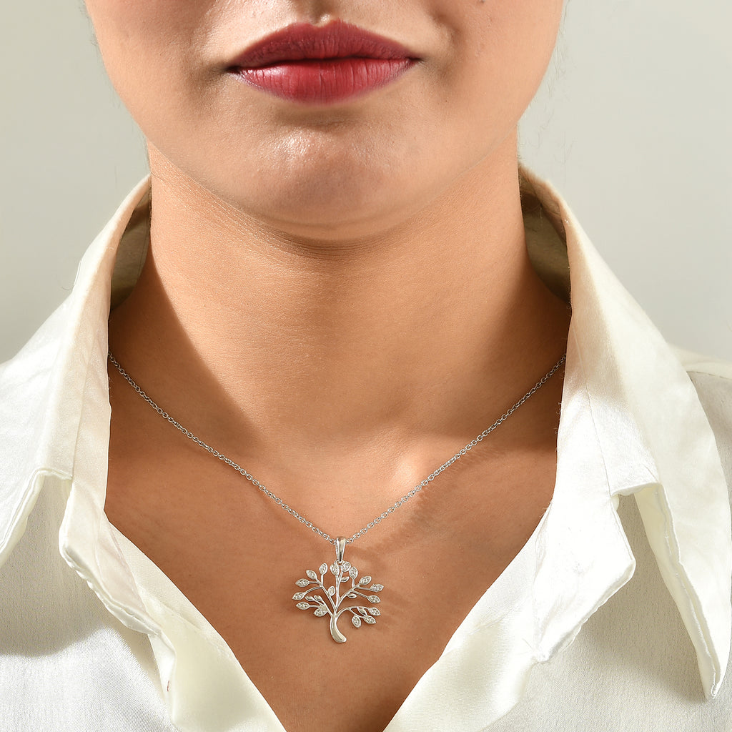 White Diamond Pendant with Chain (Size 20) Stainless Steel  0.005  Ct._4528713_1
