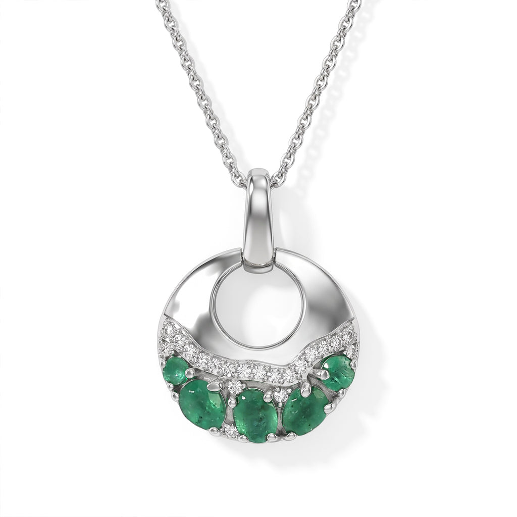 D'Joy - AAA Emerald & White Zircon Pendant with Chain (Size 20) in Rhodium Overlay Sterling Silver_4528920