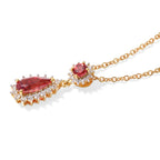 Luxuriant - Lab Created Padparadscha Sapphire & White Zircon Halo Drop Pendant in Yellow Gold Plated Sterling Silver with Chain (Size 20) 2.50 Ct._4528942_2