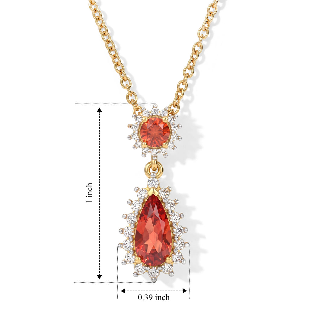 Luxuriant - Lab Created Padparadscha Sapphire & White Zircon Halo Drop Pendant in Yellow Gold Plated Sterling Silver with Chain (Size 20) 2.50 Ct._4528942_3