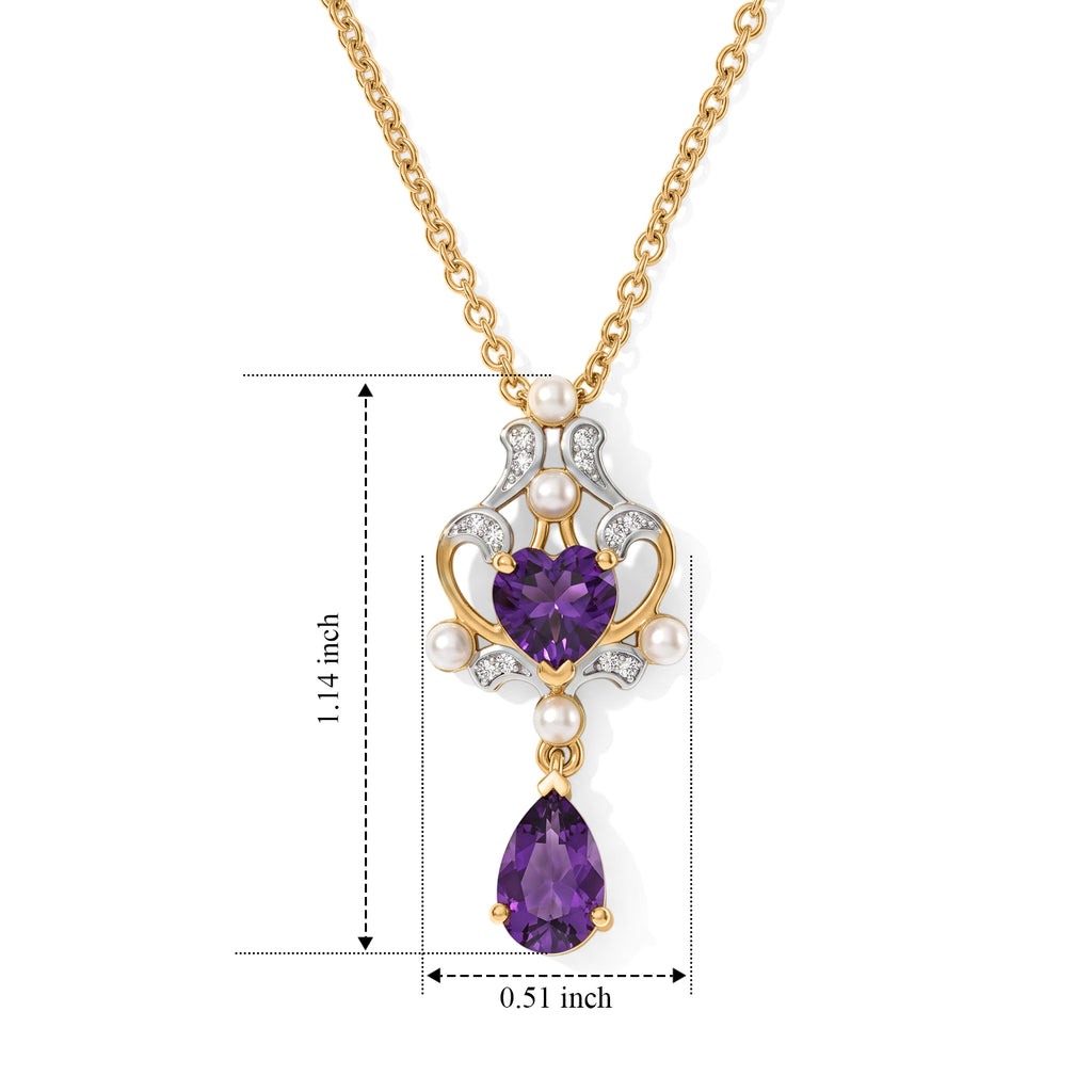 D'Joy - African Amethyst, Fresh Water Pearl & White Zircon Pendant in Yellow Gold Plated Sterling Silver with Chain (Size 20) 1.85 Ct._4529920_4