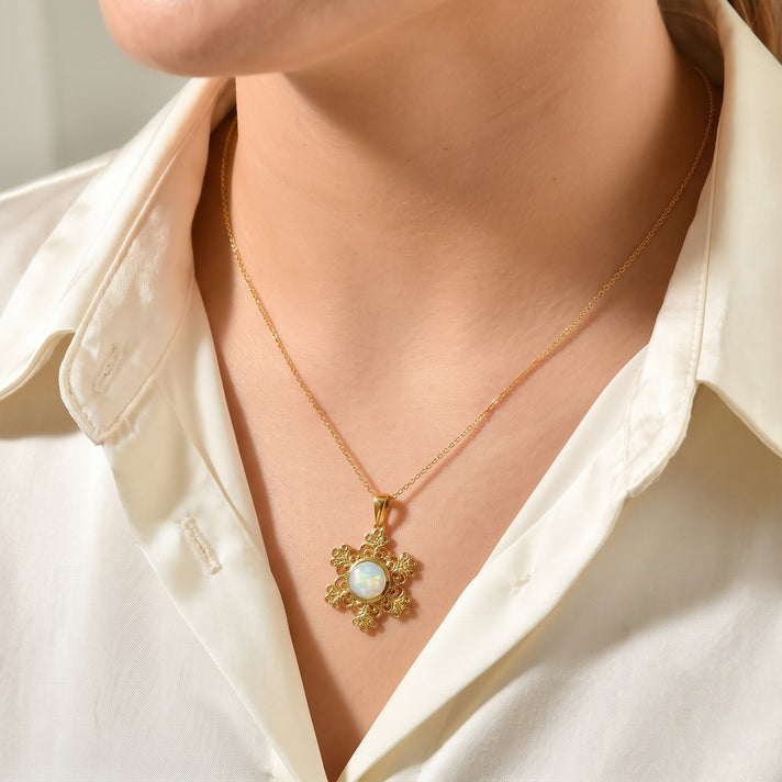 D'Joy - AAA Ethiopian Opal Floral Pendant with Chain (Size 20) in Yellow Gold Plated Sterling Silver 1.20 Ct. 4530015 2