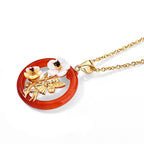 D'Joy - Dyed Red Jade & Multi-Gemstone Flower Fairy Pendant in Yellow Gold Plated Sterling Silver with Chain (Size 20) 8.45 Ct._4530369_2