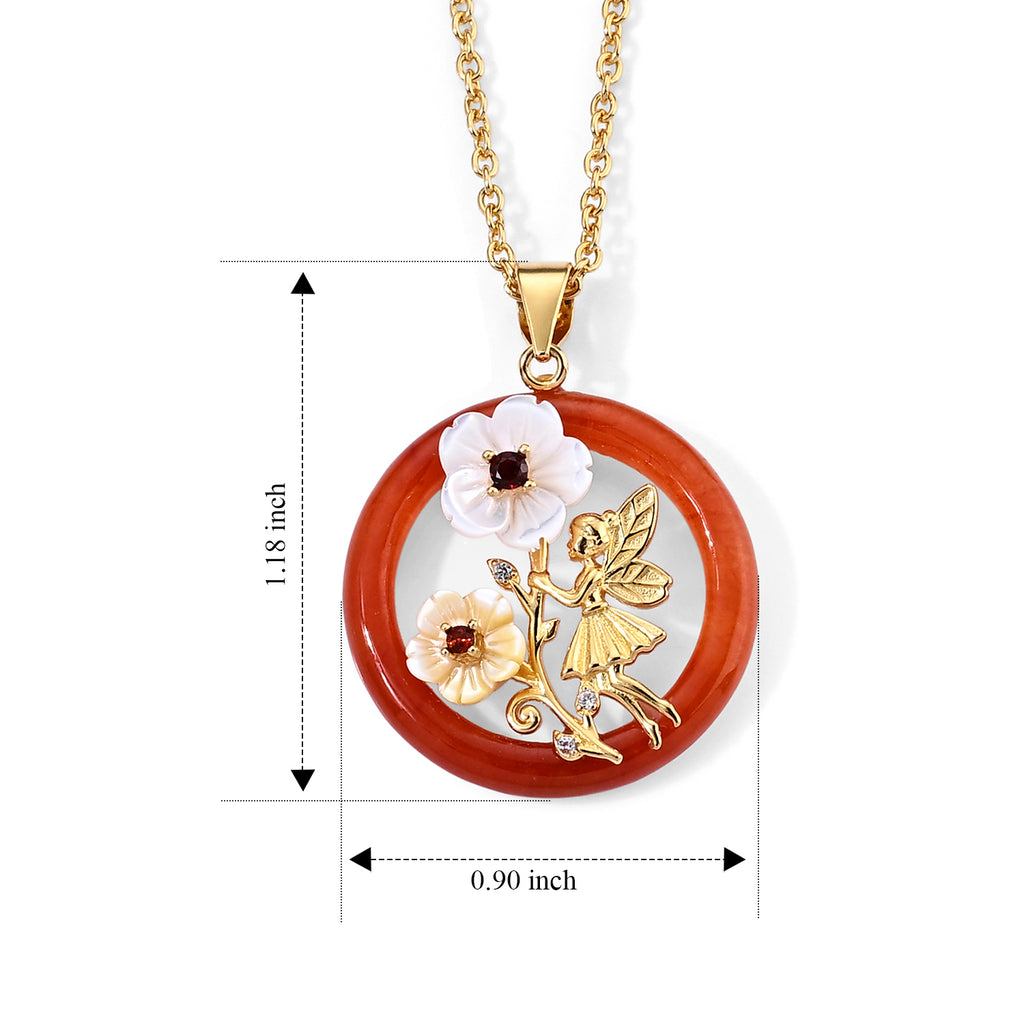 D'Joy - Dyed Red Jade & Multi-Gemstone Flower Fairy Pendant in Yellow Gold Plated Sterling Silver with Chain (Size 20) 8.45 Ct._4530369_3