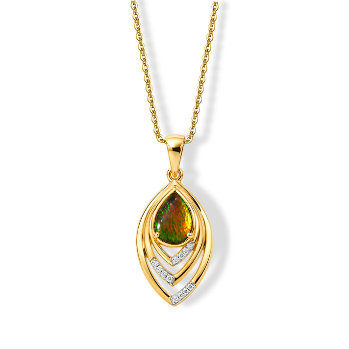 D'Joy - Ammolite &amp; White Zircon Pendant with Chain (Size 20) in 18K Vermeil Yellow Gold Plated Sterling Silver 1.20 Ct. 4530473 1