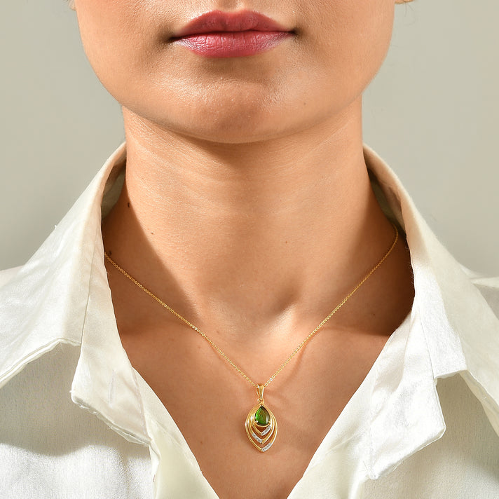 D'Joy - Ammolite &amp; White Zircon Pendant with Chain (Size 20) in 18K Vermeil Yellow Gold Plated Sterling Silver 1.20 Ct. 4530473 2