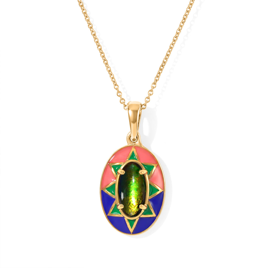 D'Joy - Ammolite Pendant with Chain (Size 20) in 18K Vermeil Yellow Gold Plated Sterling Silver 1.30 Ct._4530476