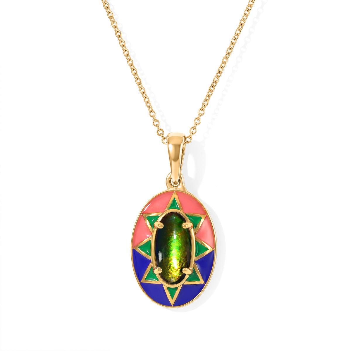 D'Joy - Ammolite Pendant with Chain (Size 20) in 18K Vermeil Yellow Gold Plated Sterling Silver 1.30 Ct. 4530476 0
