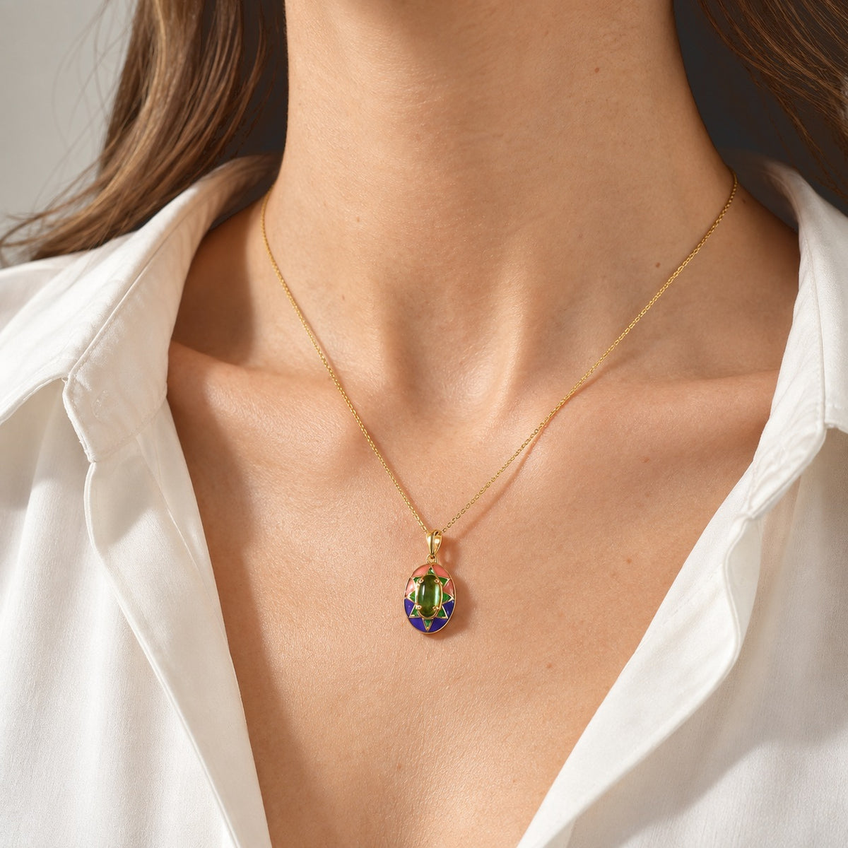 D'Joy - Ammolite Pendant with Chain (Size 20) in 18K Vermeil Yellow Gold Plated Sterling Silver 1.30 Ct. 4530476 1