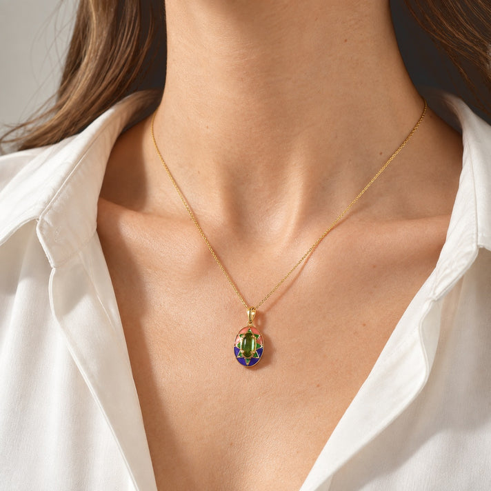 D'Joy - Ammolite Oval Cut Starbust Pendant with Chain (Size 20) in 18K Vermeil Yellow Gold Plated Sterling Silver 1.30 Ct. 4530476 2