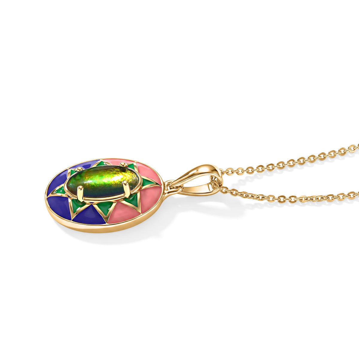 D'Joy - Ammolite Pendant with Chain (Size 20) in 18K Vermeil Yellow Gold Plated Sterling Silver 1.30 Ct. 4530476 3