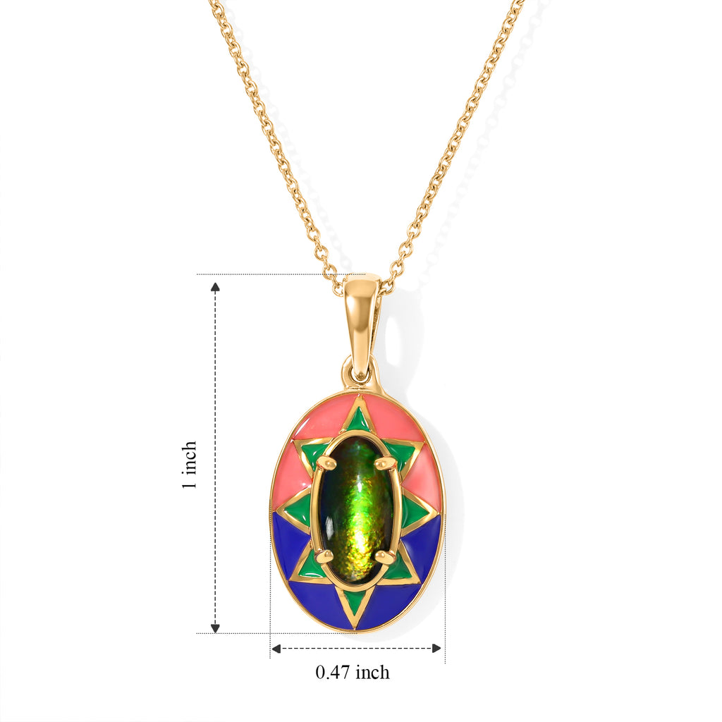 D'Joy - Ammolite Pendant with Chain (Size 20) in 18K Vermeil Yellow Gold Plated Sterling Silver 1.30 Ct._4530476_5