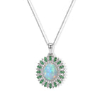 Ethiopian Opal,  Moissanite,  Tsavorite Garnet Pendant with Chain (Size 20) in Rhodium Overlay Sterling Silver 1.94 ct  Silver Wt. 5.1 Gms  5.040  Ct._4531199
