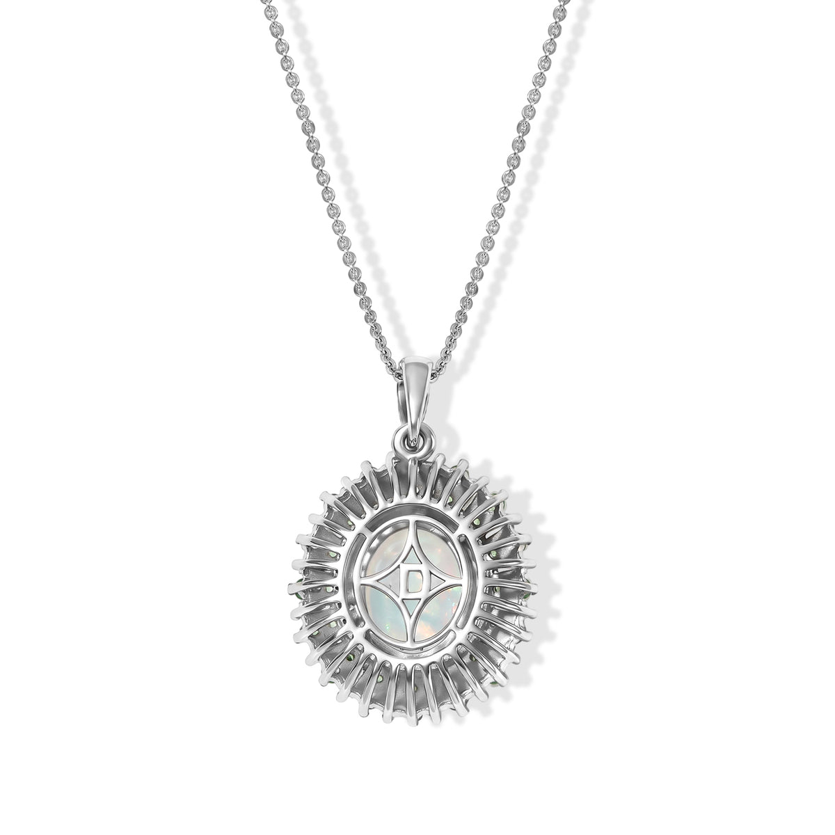 Ethiopian Opal,  Moissanite,  Tsavorite Garnet Pendant with Chain (Size 20) in Rhodium Overlay Sterling Silver 1.94 ct  Silver Wt. 5.1 Gms  5.040  Ct. 4531199 4