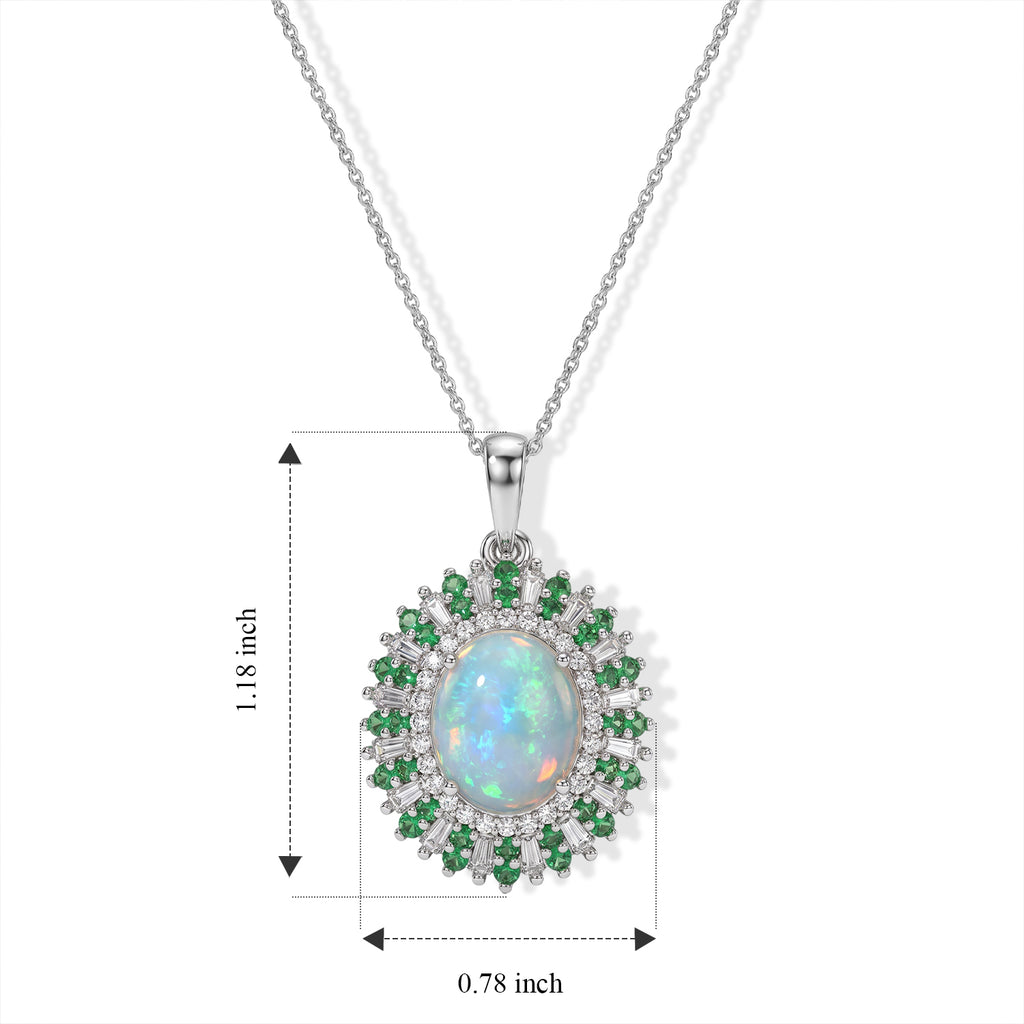 Ethiopian Opal,  Moissanite,  Tsavorite Garnet Pendant with Chain (Size 20) in Rhodium Overlay Sterling Silver 1.94 ct  Silver Wt. 5.1 Gms  5.040  Ct._4531199_5