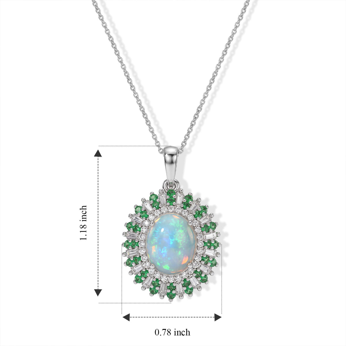Ethiopian Opal,  Moissanite,  Tsavorite Garnet Pendant with Chain (Size 20) in Rhodium Overlay Sterling Silver 1.94 ct  Silver Wt. 5.1 Gms  5.040  Ct. 4531199 5
